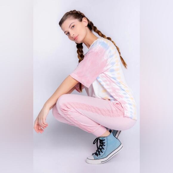 PJ Salvage Sunset Hues Knit Jogger Pants in Rose Quartz Size Medium - Picture 3 of 8